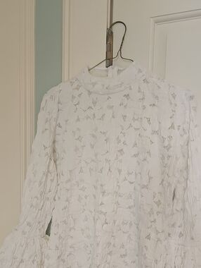 Anne Fontaine White Lace High-Neck Long Sleeve Blouse
